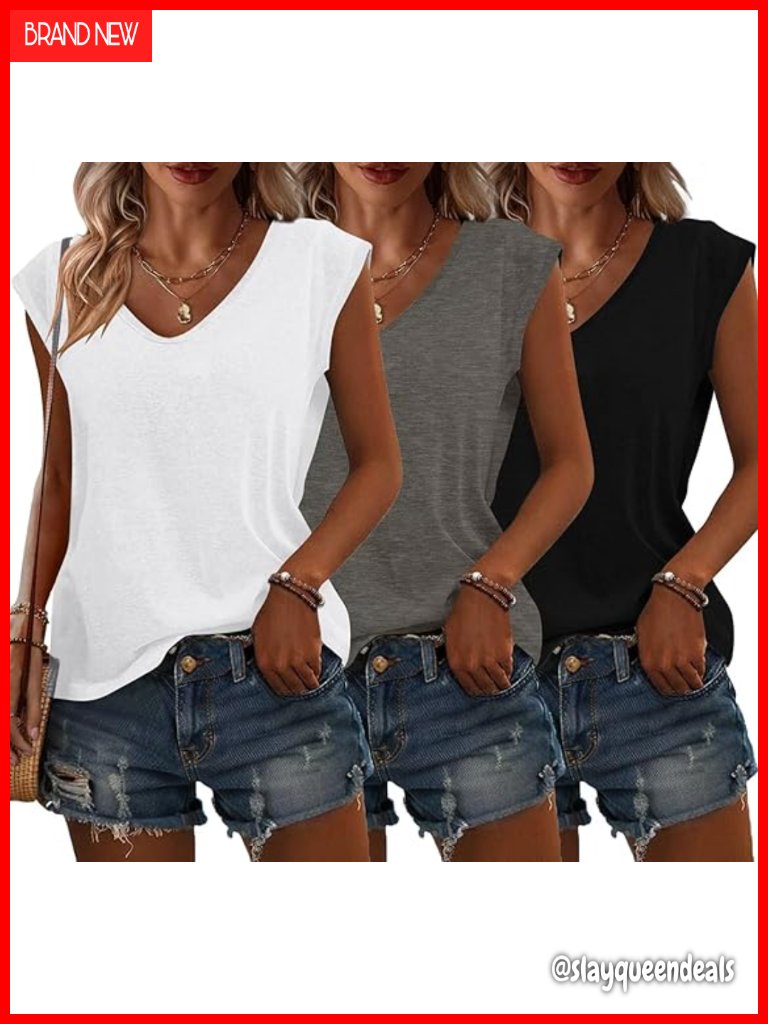 3 Pack Cap Sleeve V Neck Tops Summer T Shirts Blouse